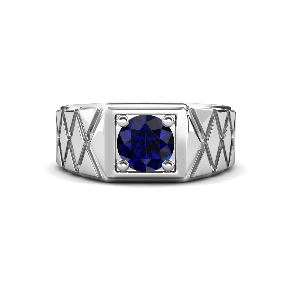 Jabari 1.15 ct Blue Sapphire (6.00 mm) Criss Cross Design Shank Solitaire Men Band (9.5 mm) 
